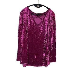Piko 1988 Crushed  Maroon Wine Velvet‎ Crossed Straps Tunic Shirt Top Size Large